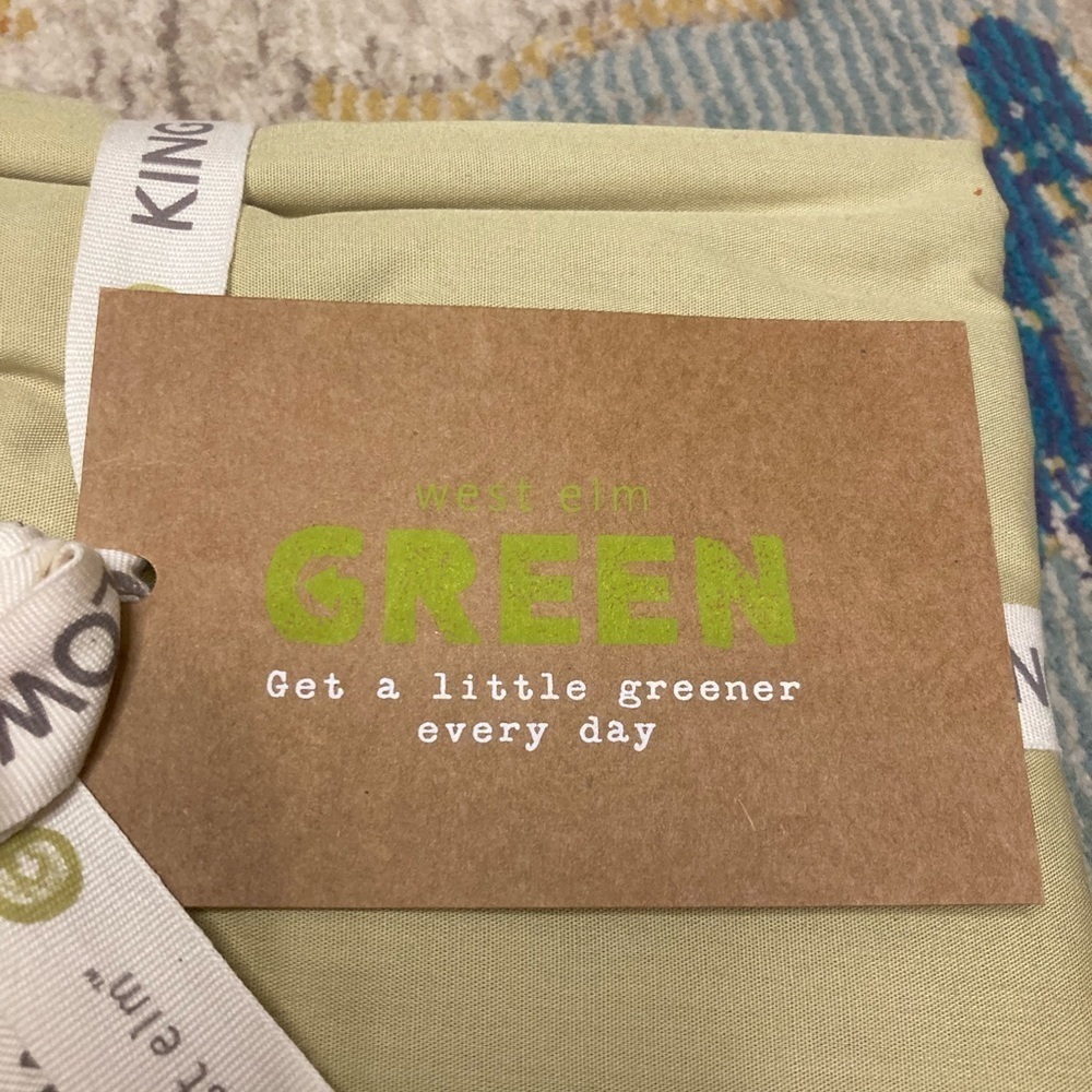 West Elm Green Get Little Greener Every Day 100% Organic Cotton King Pillowcase - Picture 5 of 6